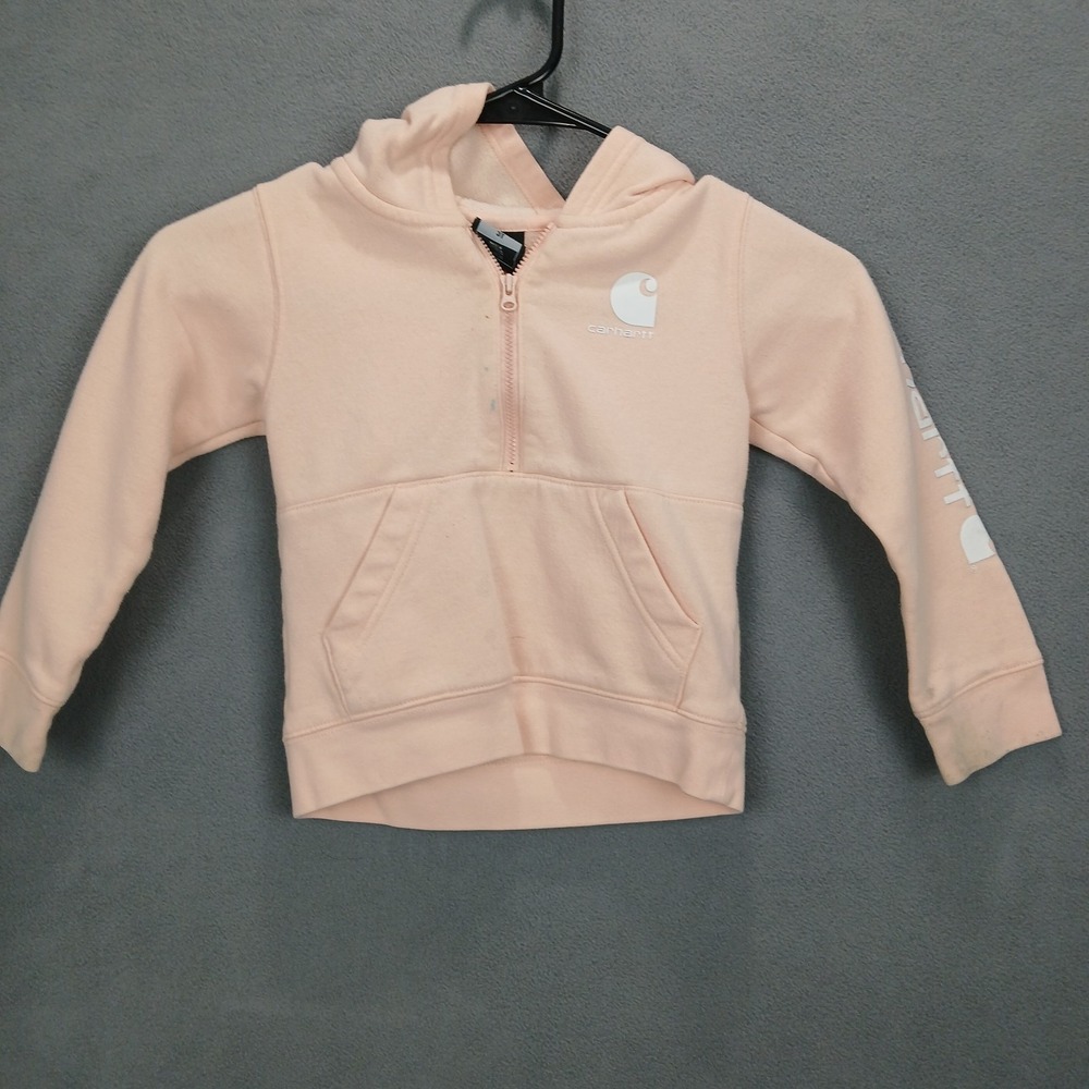 Carhartt Baby Jacket Girls 3T Salmon Pink Fleece Lined Hooded Kangaroo Pocket